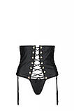 Пояс-корсет з екошкіри Passion Celine Set with Open Bra 6XL/7XL black, шнурівка, пажі, стрінги SO7064, фото 3