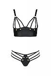 Комплект з екошкіри Passion Malwia Bikini 4XL/5XL black, з люверсами та ремінцями, бра, трусики SO7096, фото 3