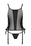 Сітчастий корсет з екошкіри Passion Malwia Corset 6XL/7XL black, з люверсами та знімними пажами SO7099, фото 3