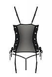 Сітчастий корсет з екошкіри Passion Malwia Corset 6XL/7XL black, з люверсами та знімними пажами SO7099, фото 4