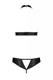 Комплект із екошкіри Passion Malwia Set with Open Bra 4XL/5XL black, топ та трусики з люверсами SO7100, фото 4