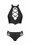 Комплект з екошкіри Passion Nancy Bikini 4XL/5XL black, бра та трусики з імітацією шнурівки SO7102, фото 3