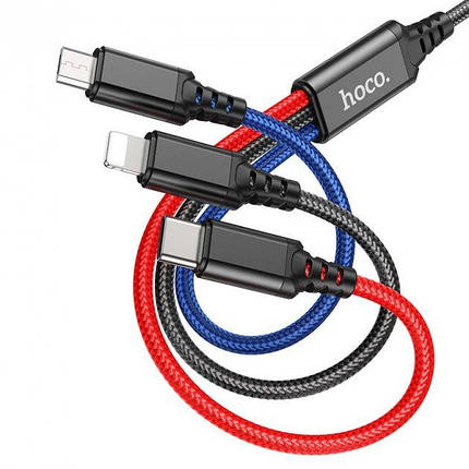 Кабель 3 в 1 Combo HOCO X76 Lightning, Type-C, Micro USB 2A, 2 м, чорний, фото 3