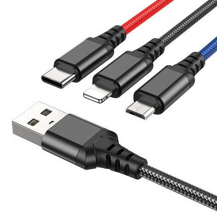 Кабель 3 в 1 Combo HOCO X76 Lightning, Type-C, Micro USB 2A, 2 м, чорний, фото 4