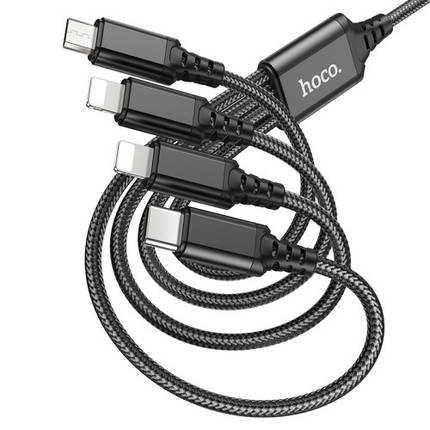 Кабель 4 в 1 HOCO Combo X76 2Lightning, Type-C, Micro USB 2A, 1 м, чорний, фото 1