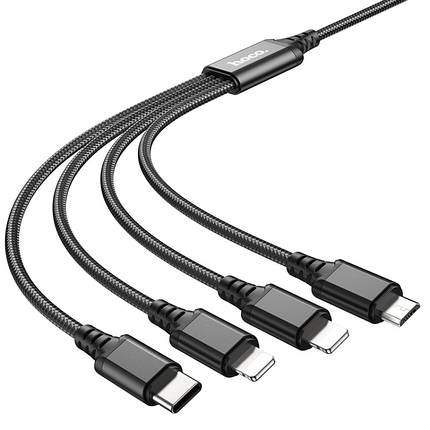 Кабель 4 в 1 HOCO Combo X76 2Lightning, Type-C, Micro USB 2A, 1 м, чорний, фото 3