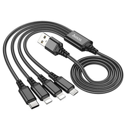 Кабель 4 в 1 HOCO Combo X76 2Lightning, Type-C, Micro USB 2A, 1 м, чорний, фото 4