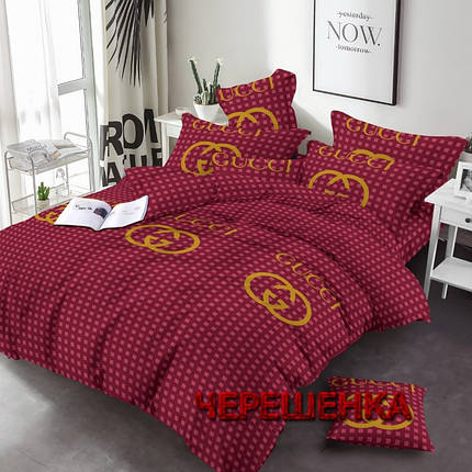 Тканина для постільної білизни Бязь "Gold" Lux GL3693bordo (50м) брендовий принт на бордовому, фото 1