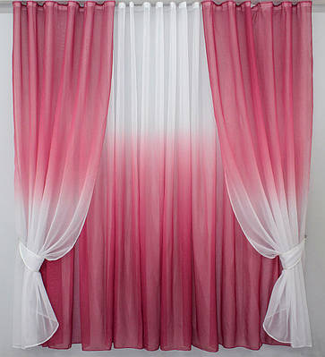 Комплект (4х2,5м+ 2шт.1,5x2,5м) розтяжка "Омбре", тканина батист. Колір марсала з білим. Код 031дк 579т 10-119