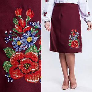 Спідниця-плахта батал бордова вишивка Мальва XXL