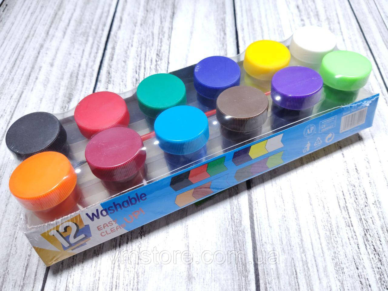 Пальчиковая краска набор 12 цветов и кисточка, набор для творчества и развития - фото 3 - id-p1746839963