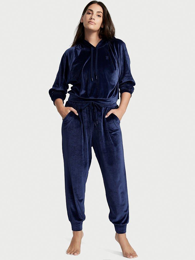 Велюровий спортивний костюм Ribbed Velour Full-Zip Ensign Navy Graphic від Victoria's Secret S