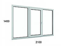 Вікно металопластикове KONKORD CLASSIC 60 мм. тристулкове поворотно-відкидне (фурнітура AXOR) 2100х1400 мм біле