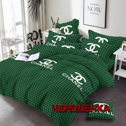 Тканина для постільної білизни Бязь "Gold" Lux GL3695green (50м) брендовий принт на зеленому, фото 1