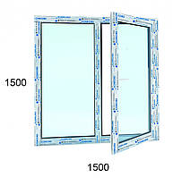 Окно металлопластиковое KONKORD CLASSIC 60 mm двухстворчатое поворотно-откидное (фурнитура AXOR) 1500х1500 мм