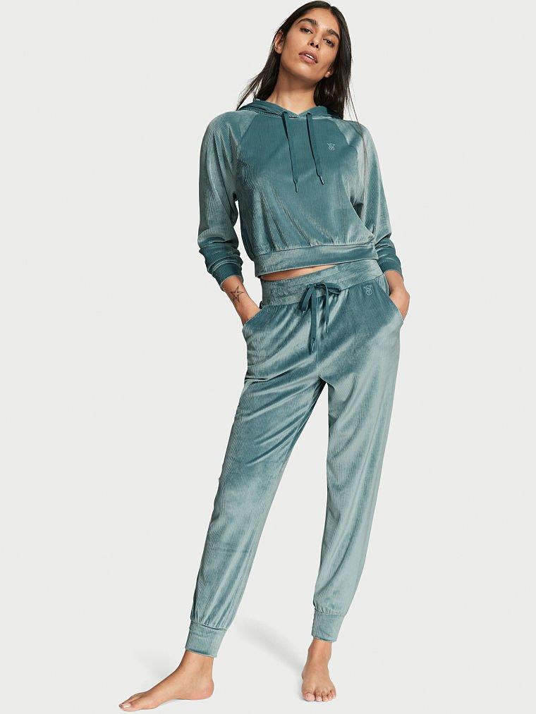 Велюровий спортивний костюм Victoria's Secret Ribbed Velour Full-Zip French Sage Graphic S оригінал