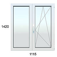Окно металлопластиковое KOMMERLING 70ST plus 70mm двухстворчатое поворотно-откидное (фурнитура AXOR) 1115х1420