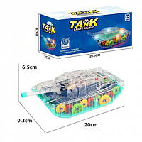 Прозрачный игрушечный танк с яркими подвижными шестернями, световыми и звуковыми эффектами (разноцветный)