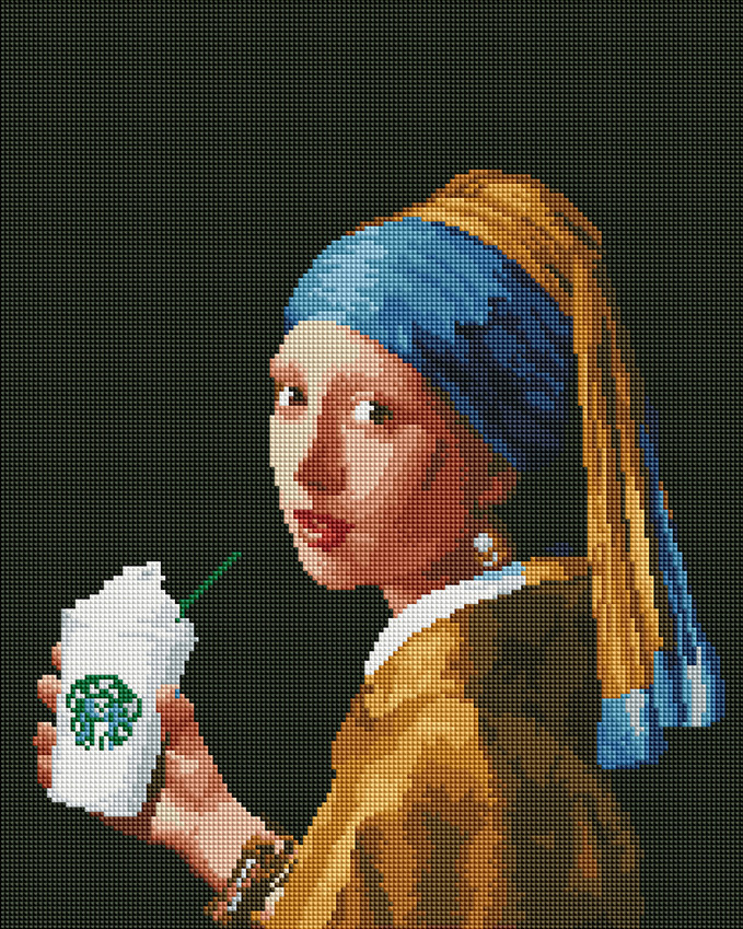 Картина стразами BrushMe Дівчина з подвійним латте (DBS0030) 40 х 50 см (На підрамнику), фото 1