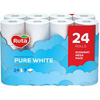 Туалетная бумага Ruta Pure White 3 слоя, 24 рулона