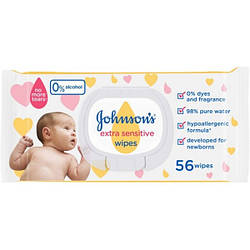 Вологі серветки для дітей Johnson's Baby Екстра ніжні 0+, 56 шт.