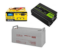 Комплект резервного живлення для котла та теплої підлоги Green Sell 2000W+ ЗАРЯДНЕ+ гелева батарея 120 ач