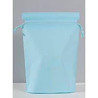 Пакет косметический на завязках, голубой полиэтиленовый матовый пакет для хранения со шнурком, 21х29 см, 1 шт