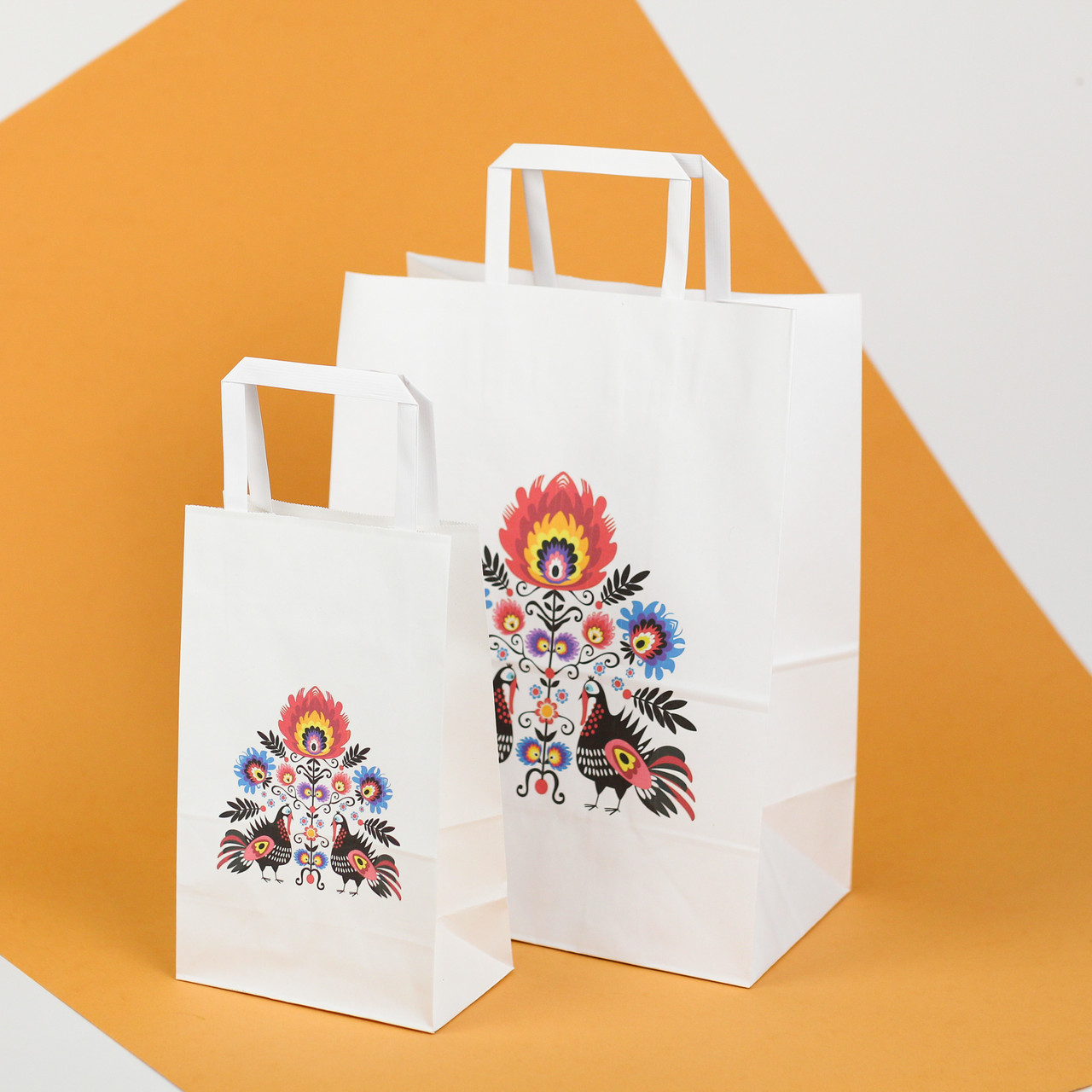 Крафт пакет яскравих кольорів 320*150*380 Великий Пакет подарунковий з малюнком "Співають Індики", фото 1