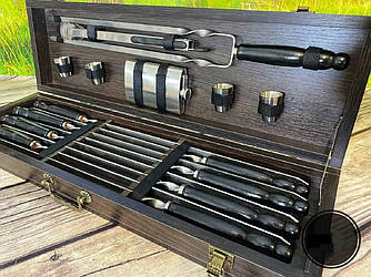 Великий Набір шампурів у дерев'яному кейсі для шашликів та барбекю