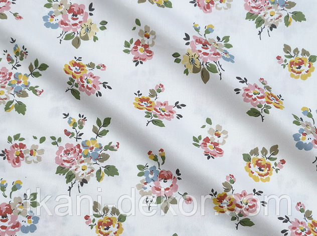 Сатин (бавовняна тканина) Кольорові трояндочки ( 0,80*160см, 120г/м2), фото 1