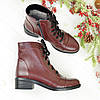 Черевики жіночі шкіряні на невисокому підборі, на шнурках, фото 4