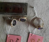 Комплект срібний сережки, каблучка з позолотою та фіанітами, фото 3