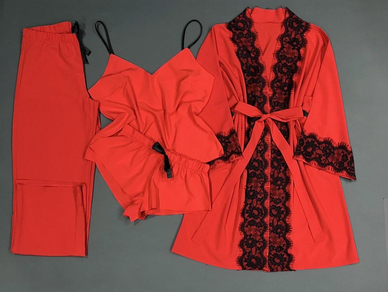 Майка + шорти + штани та халат кімоно. Стильний комплект.