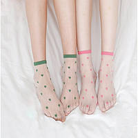 Шкарпетки короткі з сердечками ультратонкі з гумкою, жіночі капронові шкарпетки, розмір 36-39, 1 пара