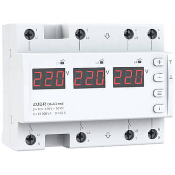 Реле напруги на 6 модулів ZUBR D6-63 red (трифазне)