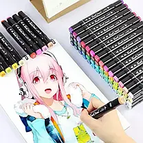 Скетч маркери 60 штук у тканинному футлярі, Двосторонні маркери на спиртовій основі, Набір маркерів, фото 4