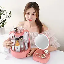 Набір для макіяжу 2в1 (LED дзеркало/Органайзер для косметики) Pink, Підставка для зберігання косметики, фото 5
