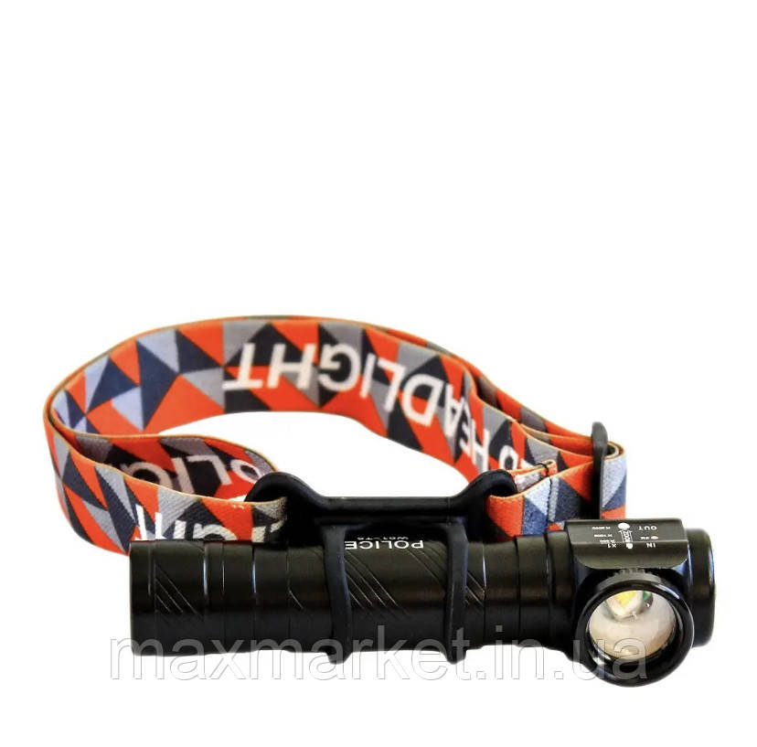 Потужний ліхтарик на голову + ручний Police W01-T6, магніт, заряджання від USB, вбудований акумулятор, фото 1