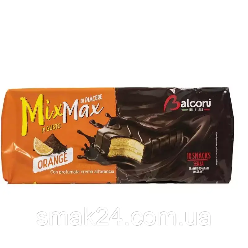 Бисквитное пирожное в шоколаде с апельсиновым кремом Balconi Mix Max Orange(10х35г) 350г Италия - фото 1 - id-p1747005205