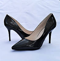 Женские Черные Туфли на Каблуке Шпильке Лаковые Класические Лодочки (размеры: 36,37,38,39) - 3-1 высокое