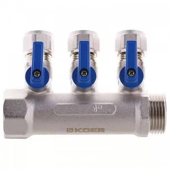 Колектор Koer KR.1126-3 1”x3 WAYS з кульовими кранами та фітингом