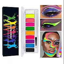 Аквагрим 10 кольорів Veronni: 8-УФ для боді-арта + пензлик, фото 2