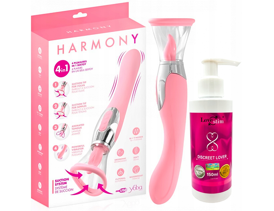 Гіпоалергенний вібратор HARMONY та оральний язичок в одному стимулятор клітора + гель, фото 1