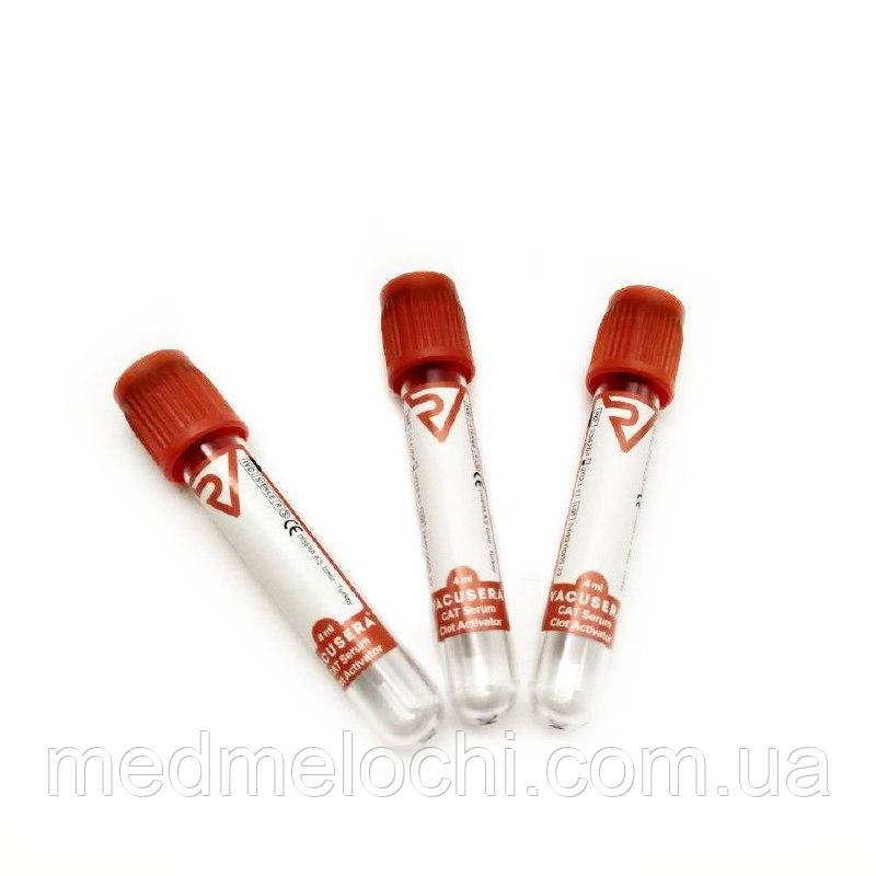 Пробірка вакуумна для збору крові VACUSERA, 4мл, з активатором згортання, 13x75 мм, стерильна, червона