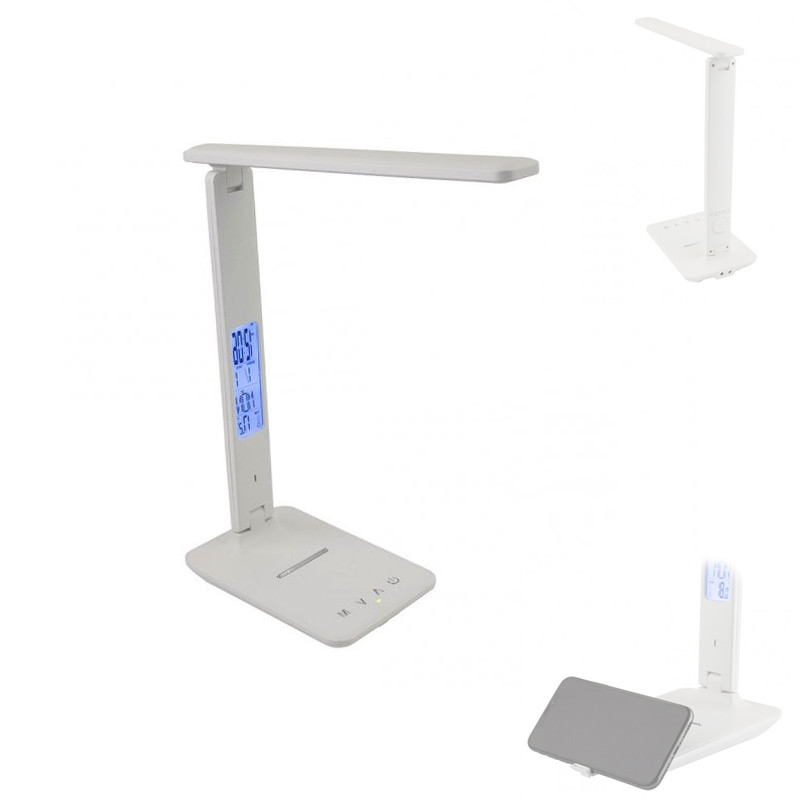 Лампа настільна з бездротовою зарядкою годинником LED, біла, фото 1