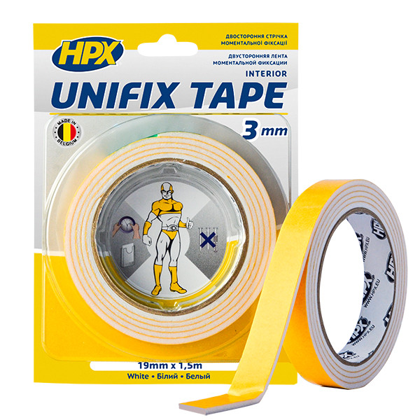 UNIFIX - 19 мм х 1,5м - толстая - 3мм монтажная лента (скотч) HPX для .