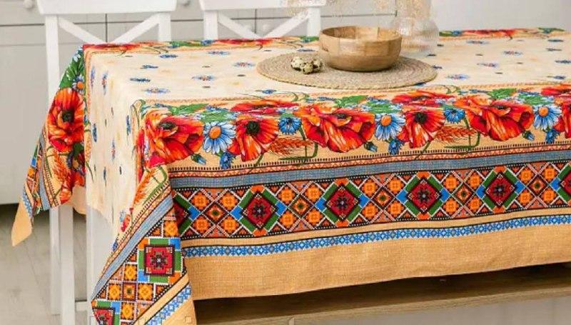 Скатертина святкова лляна/Скатертина з маками/Скатертина 120х150