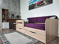 Ліжко дитяче Фанта 90*190 колір сонома з фіолетовим велюром і бортиком