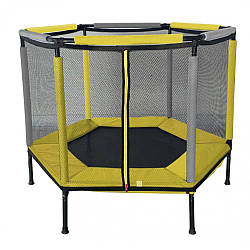 Дитячий батут діаметр 140см шестикутний з сіткою Just Fun батут-манеж. Колір мультиколор жовтий.