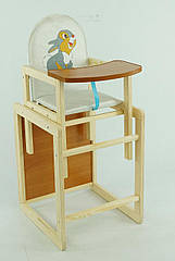 Дитячий дерев'яний стільчик трансформер для годування ТМ Мася Зайченя еко шкіра (колір білий,велика спинка)